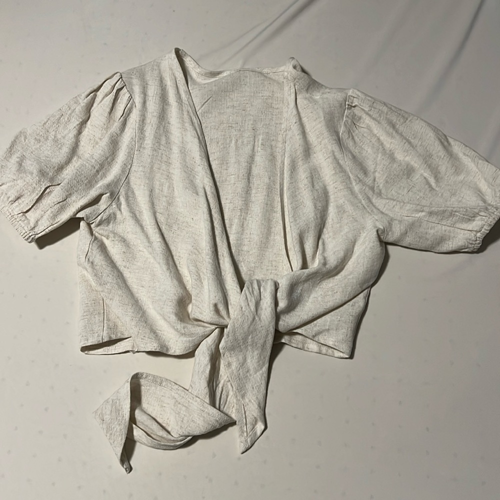 Linen Crop Tie Front Top